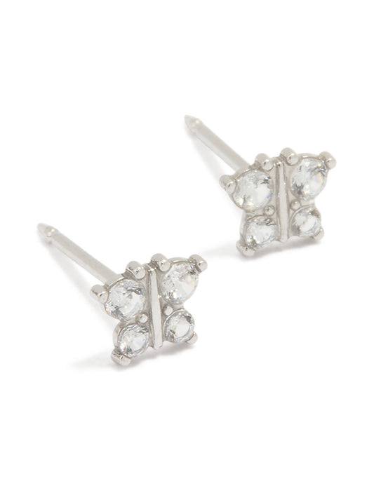 14K White Gold Cubic Zirconia Butterfly Piercing Stud