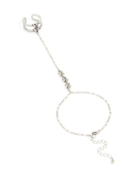 Antique Silver Rustic Ring Hand Chain