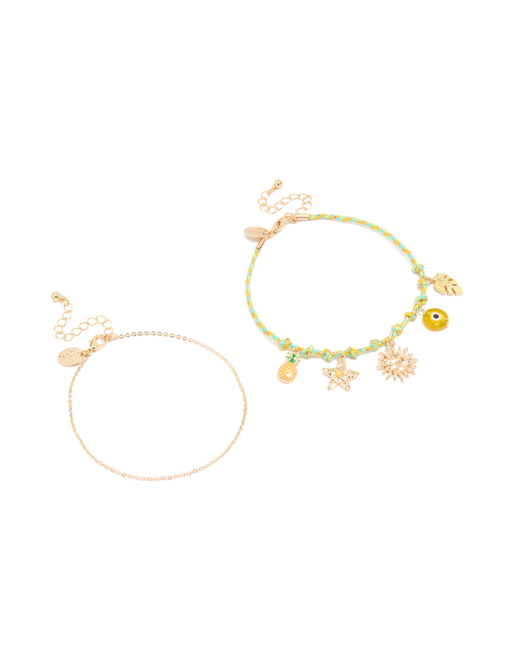 Gold Star & Rope Evil Eye Anklets 2-Pack