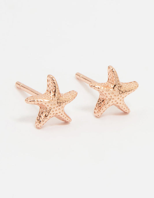 Rose Gold Plated Sterling Silver Starfish Stud Earrings