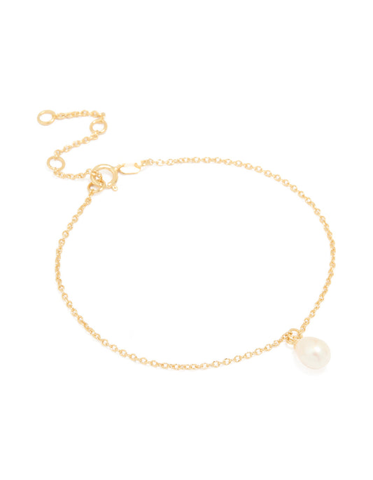 Gold Plated Sterling Silver Pearl Charm Bracelet