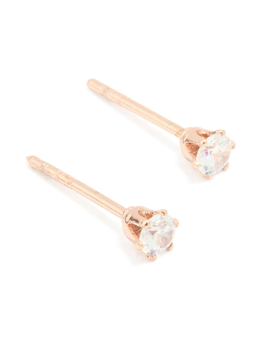 Rose Gold Plated Surgical Steel Cubic Zirconia Stud Earrings