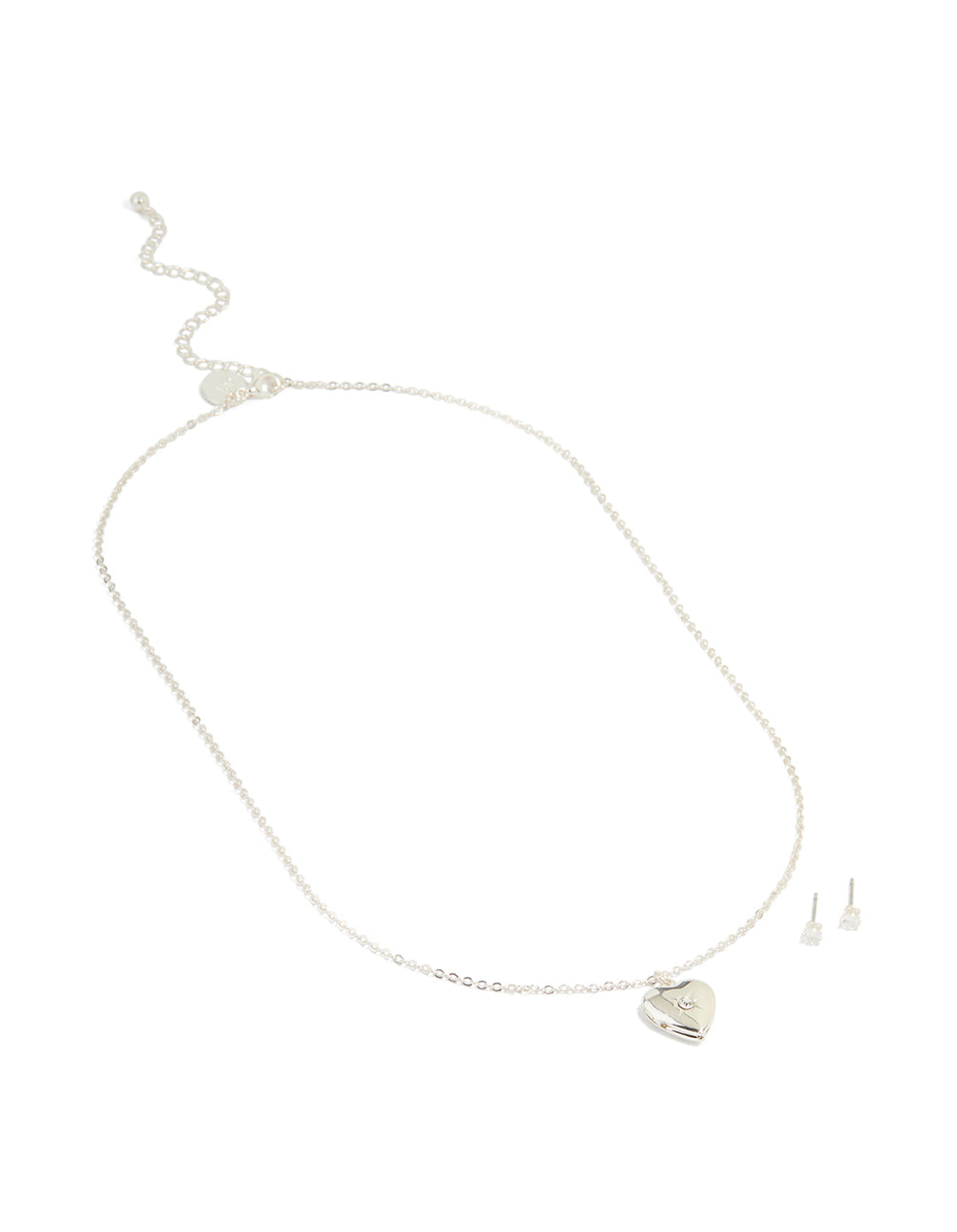 Silver Plated Cubic Zirconia Centre Heart Pendant Necklace & Earrings Set