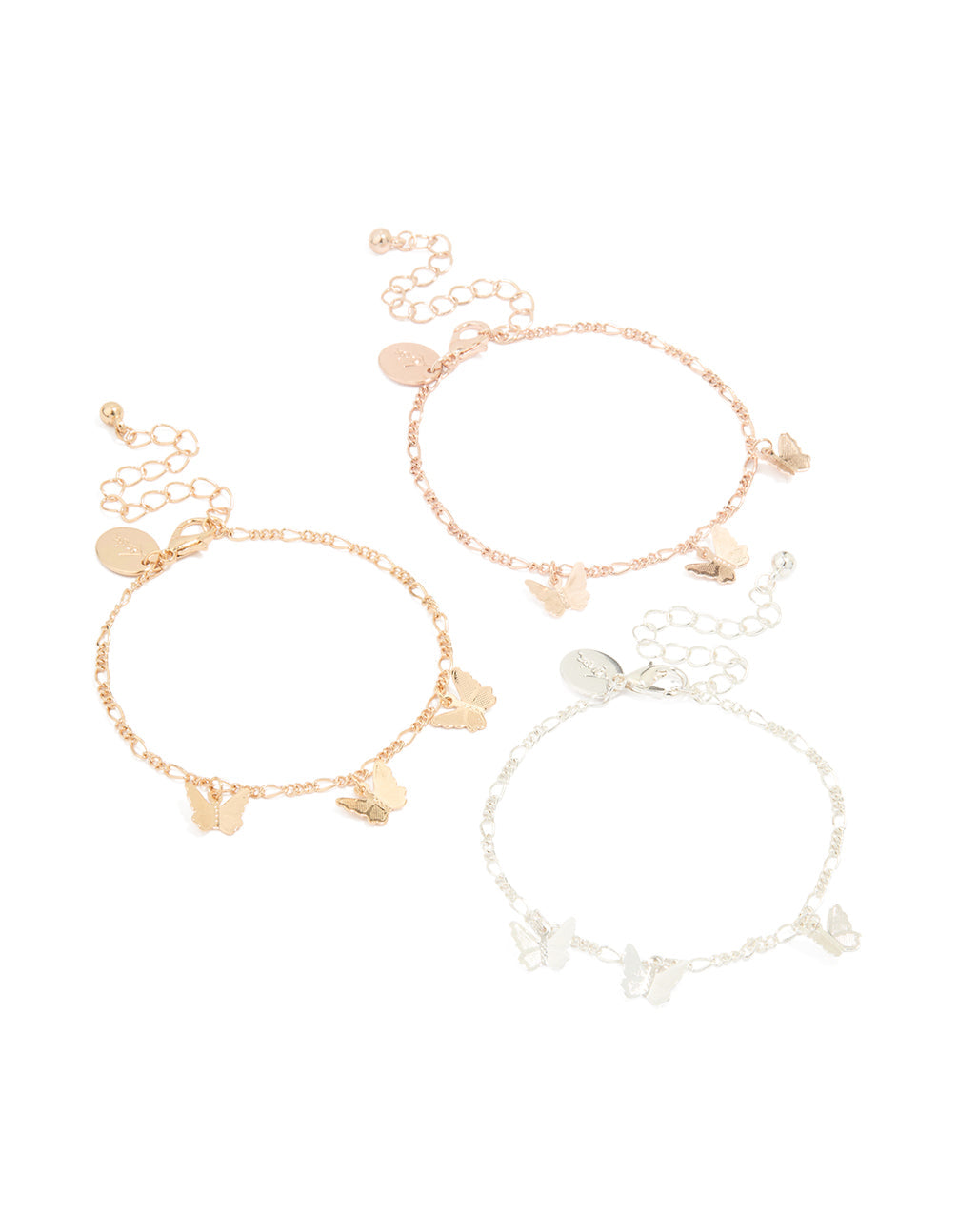 Mixed Metal Butterfly Bracelets 3-Pack
