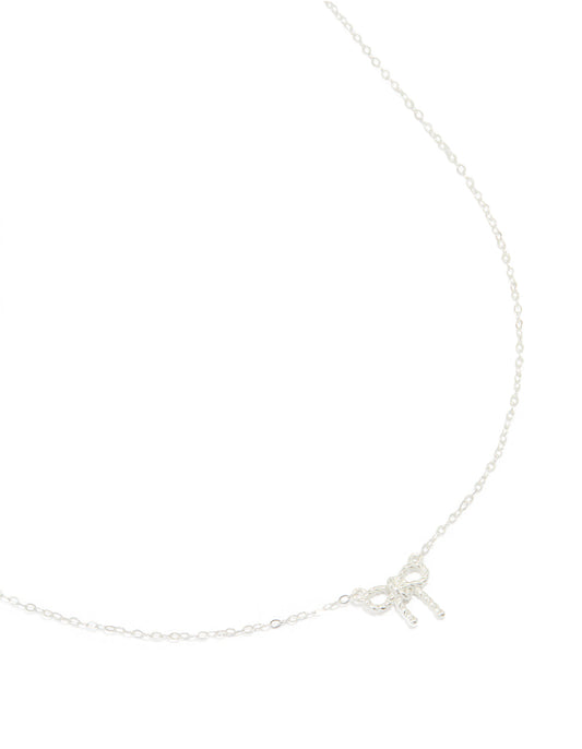 Sterling Silver Textured Bow Necklace