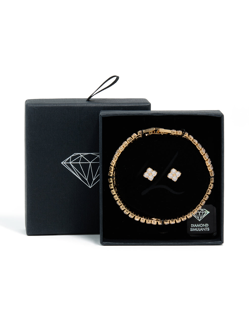 Gold Cubic Zirconia Tennis Bracelet & Earrings Set
