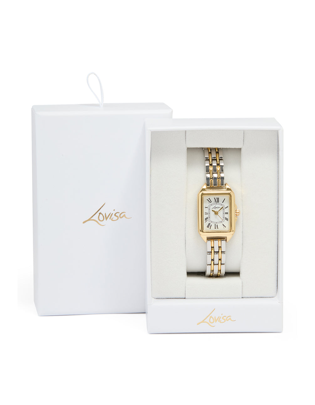 Mixed Metal Rectangle Roman Numerals Watch
