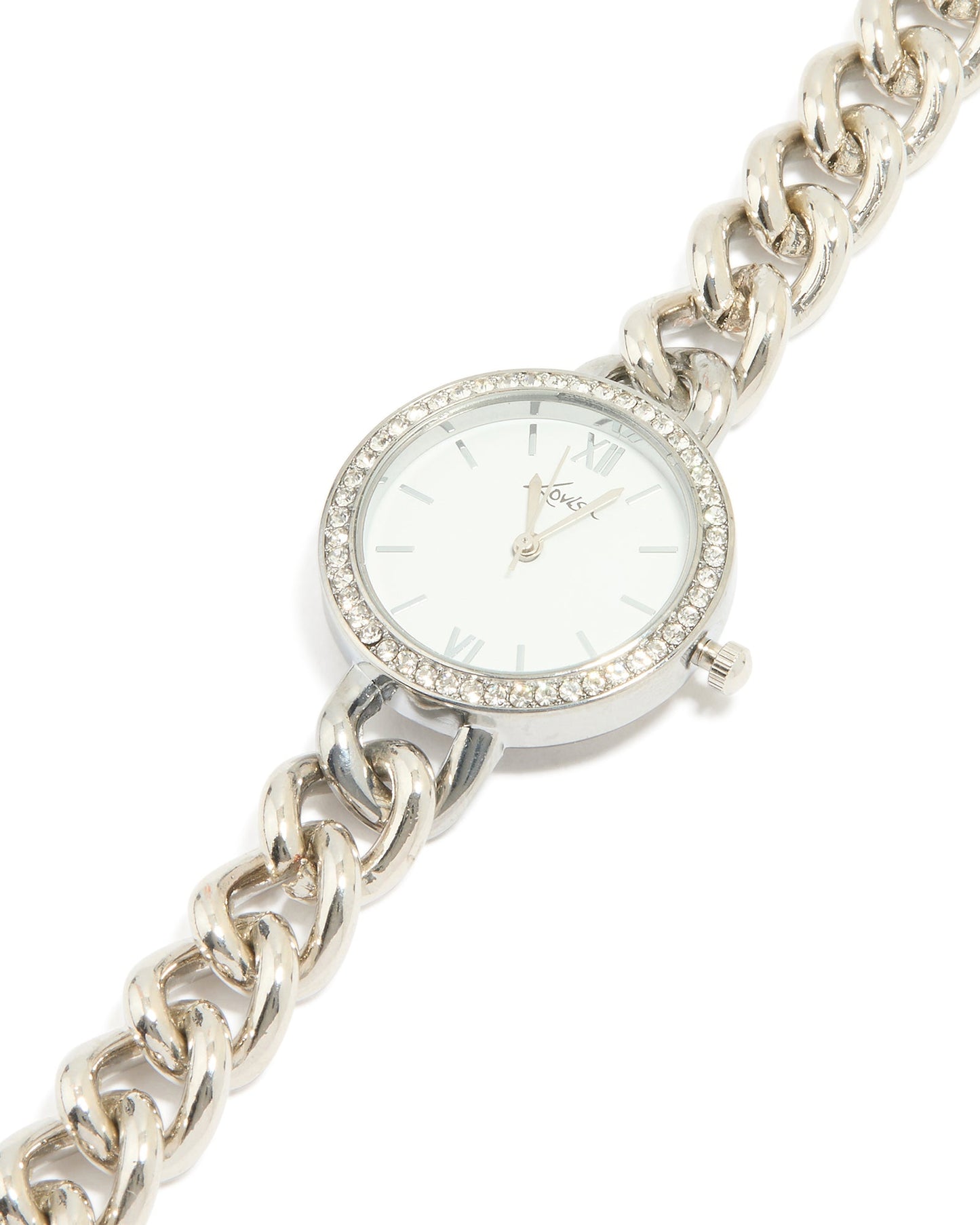 Silver Diamante Round Face Watch