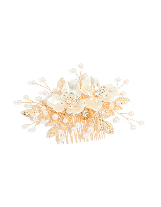 Gold Pearlised Flower Comb