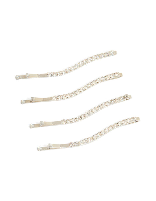 Silver Diamante Hair Clips 4-Pack