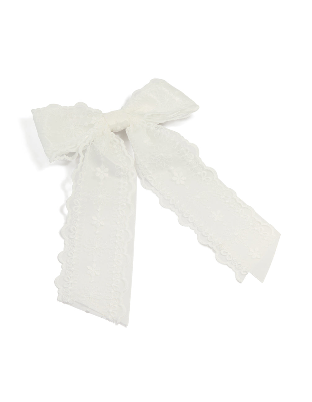 White Fabric Ribbon Lace Bow Layered Clip
