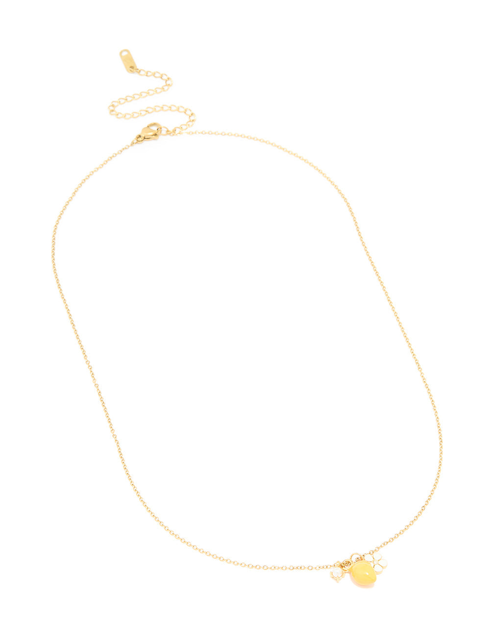 Waterproof Gold Plated Stainless Steel Lemon & Flower Cluster Necklace