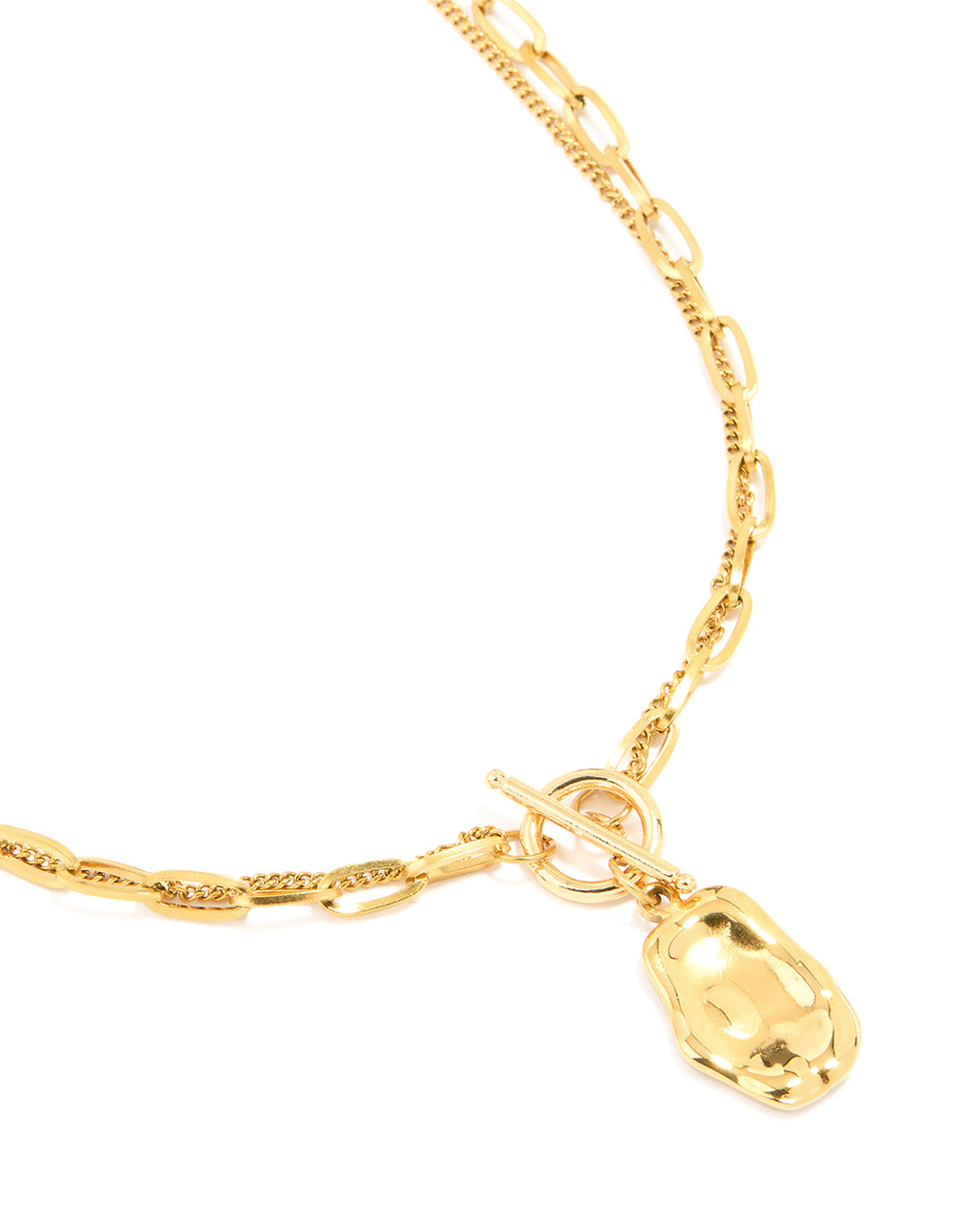 Waterproof Gold Plated Stainless Steel Molten Pendant Layered Necklace