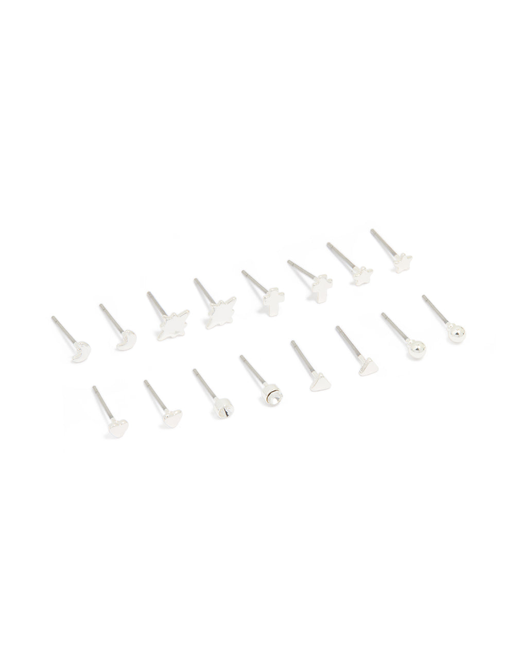 Silver Cross & Star Stud Earrings 8-Pack