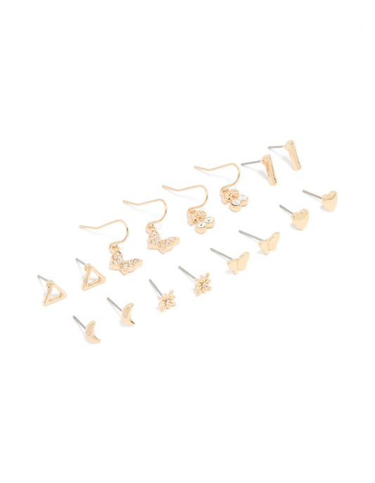 Gold Mixed Diamante Cherry Earrings 8-Pack