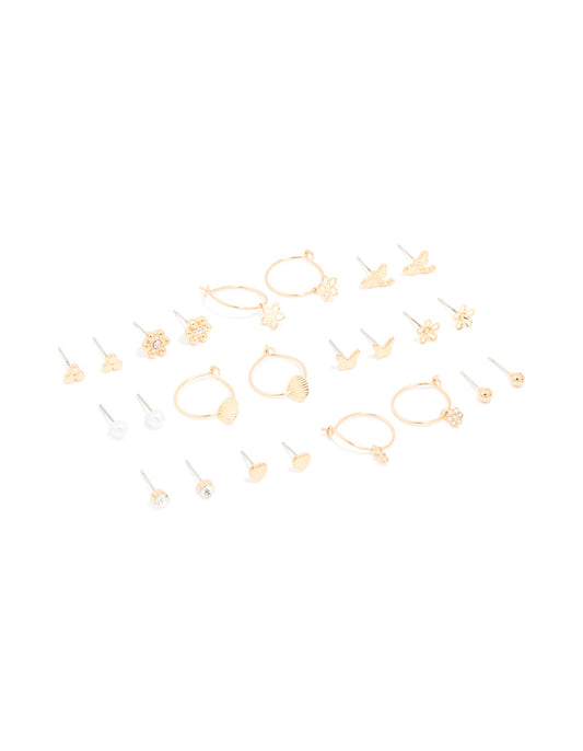 Gold Dragonfly Diamante Earrings 12-Pack