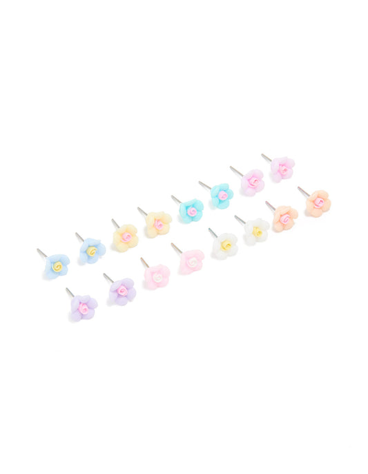 Pastel Acrylic Flower Stud Earrings 8-Pack