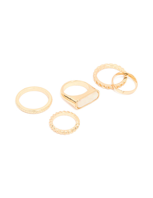 Gold Pearl Signet Rings 5-Pack