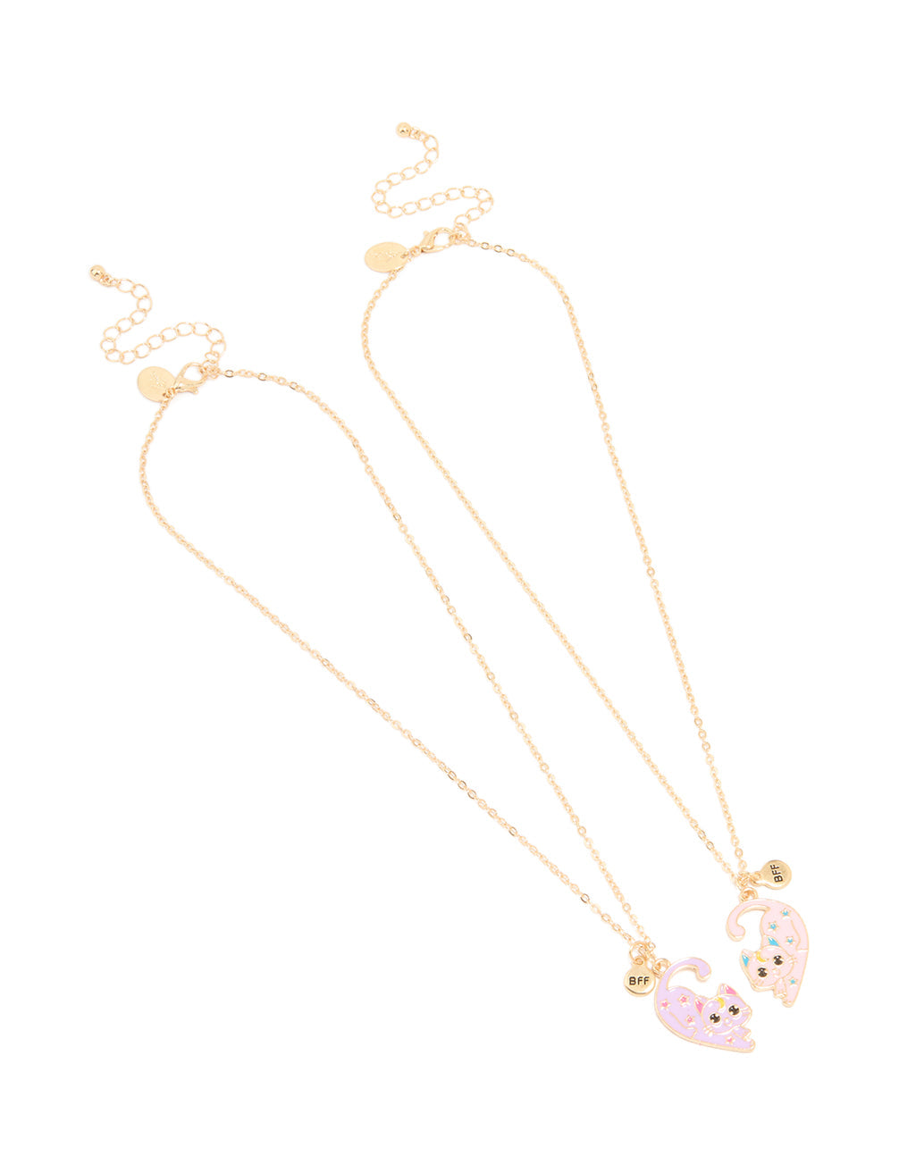 Kids Gold Pink & Purple Cat Best Friends Necklaces 2-Pack