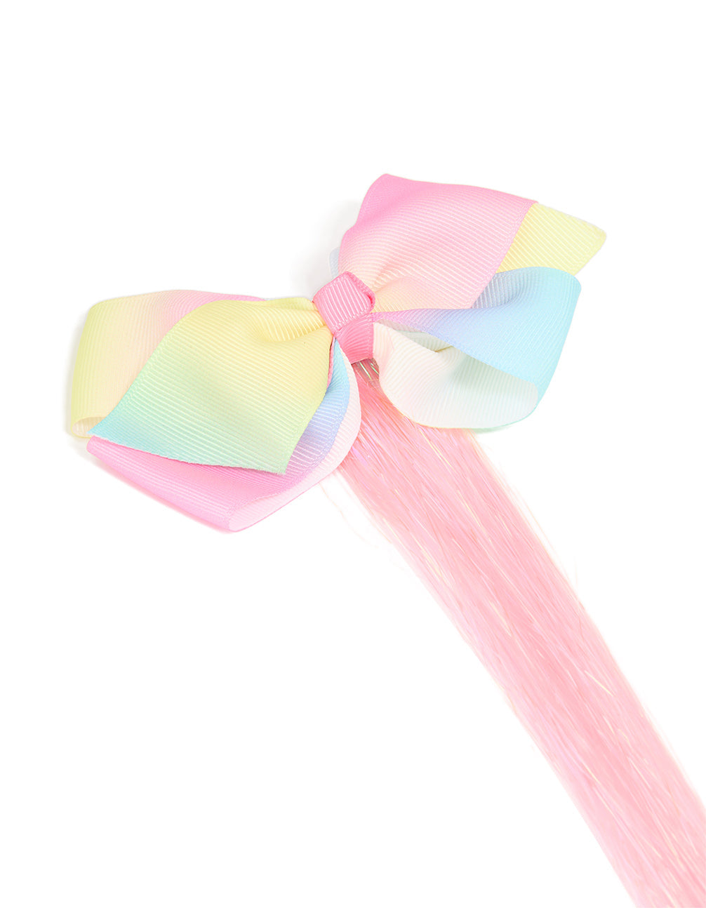 Kids Fabric Bow Pink Tinsel Clip