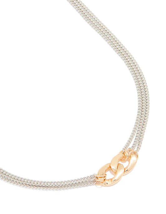 Mixed Metal Layered Chain Pendant Necklace