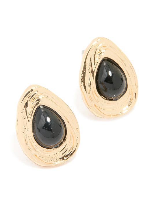 Gold Textured Pear Stud Earrings