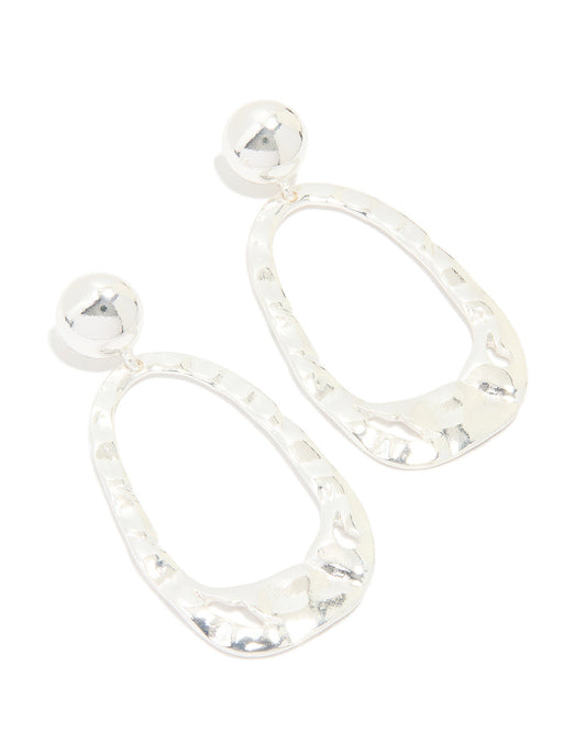 Silver Organic Rectangle Drop Earrings