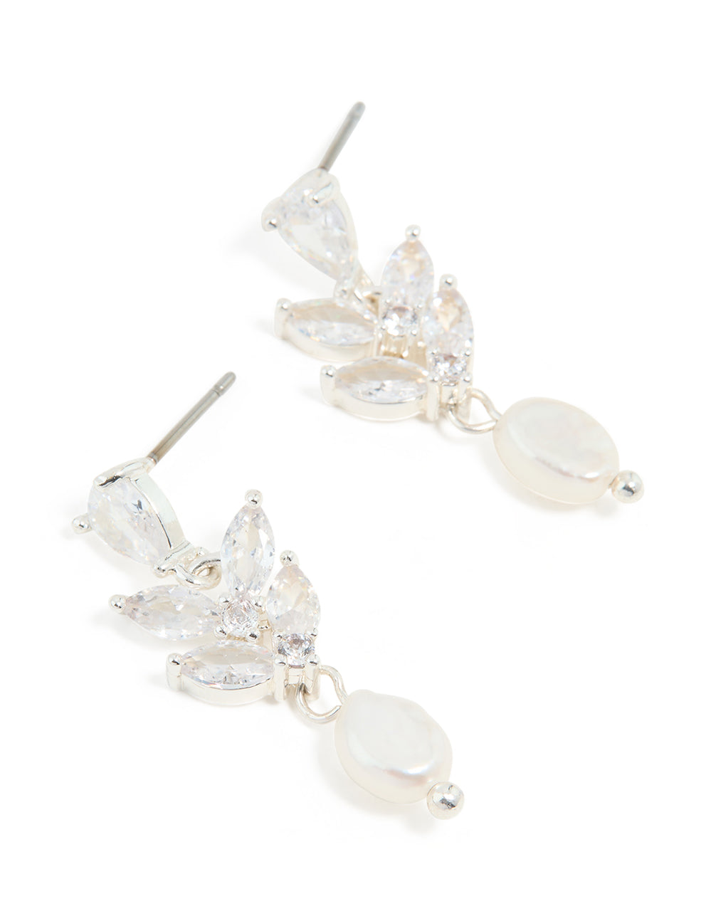 Silver Plated Cubic Zirconia Vine & Freshwater Pearl Drop Earrings