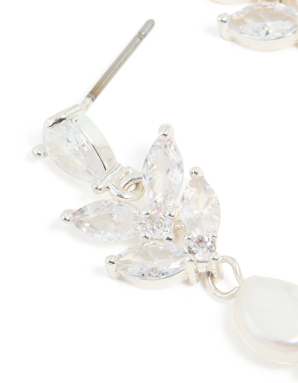Silver Plated Cubic Zirconia Vine & Freshwater Pearl Drop Earrings