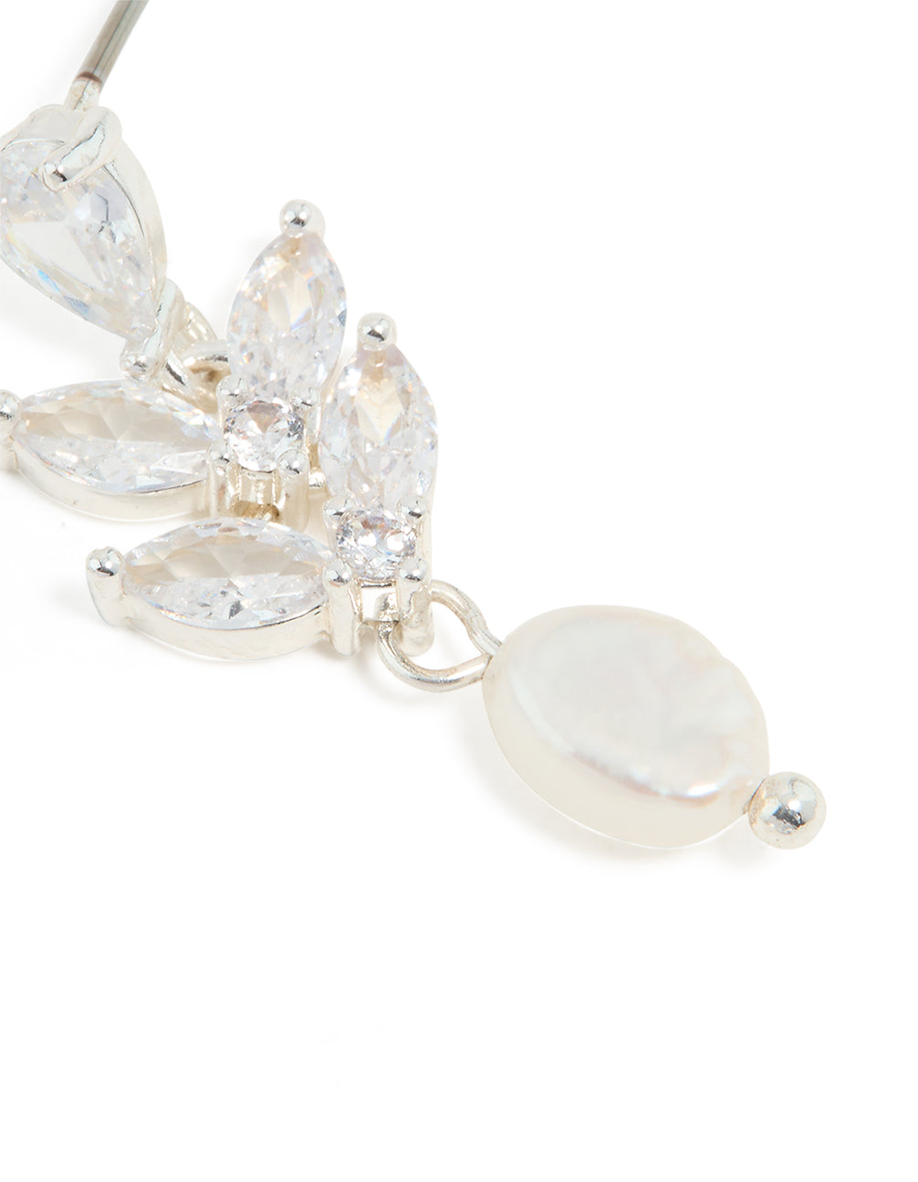 Silver Plated Cubic Zirconia Vine & Freshwater Pearl Drop Earrings