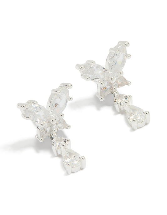 Silver Plated Cubic Zirconia Butterfly Teardrop Earrings