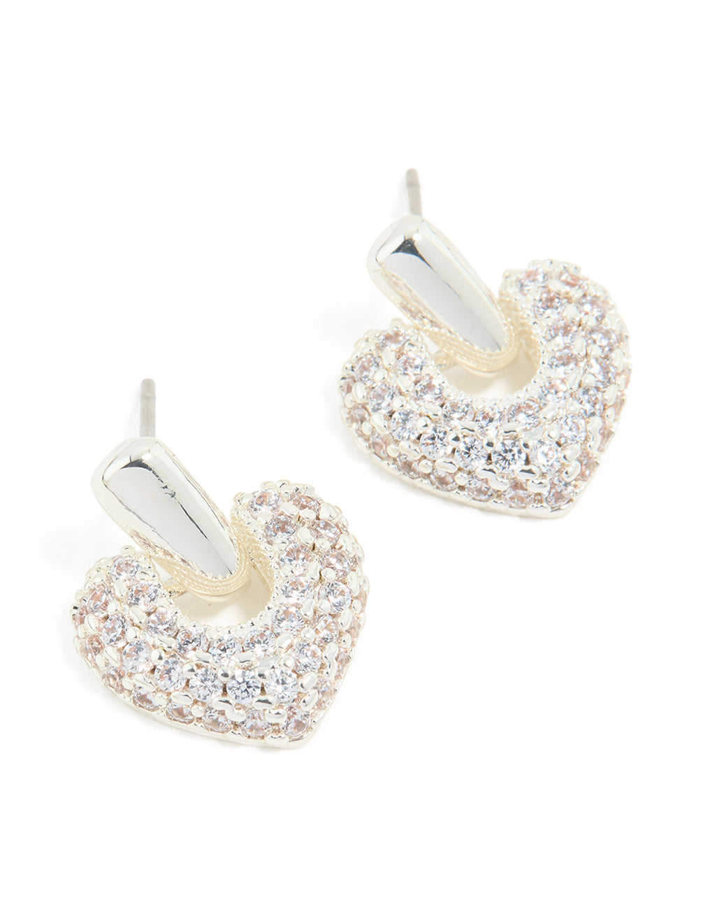 Silver Plated Cubic Zirconia Heart Drop Earrings