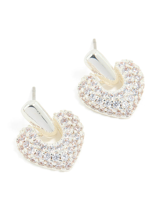 Silver Plated Cubic Zirconia Heart Drop Earrings