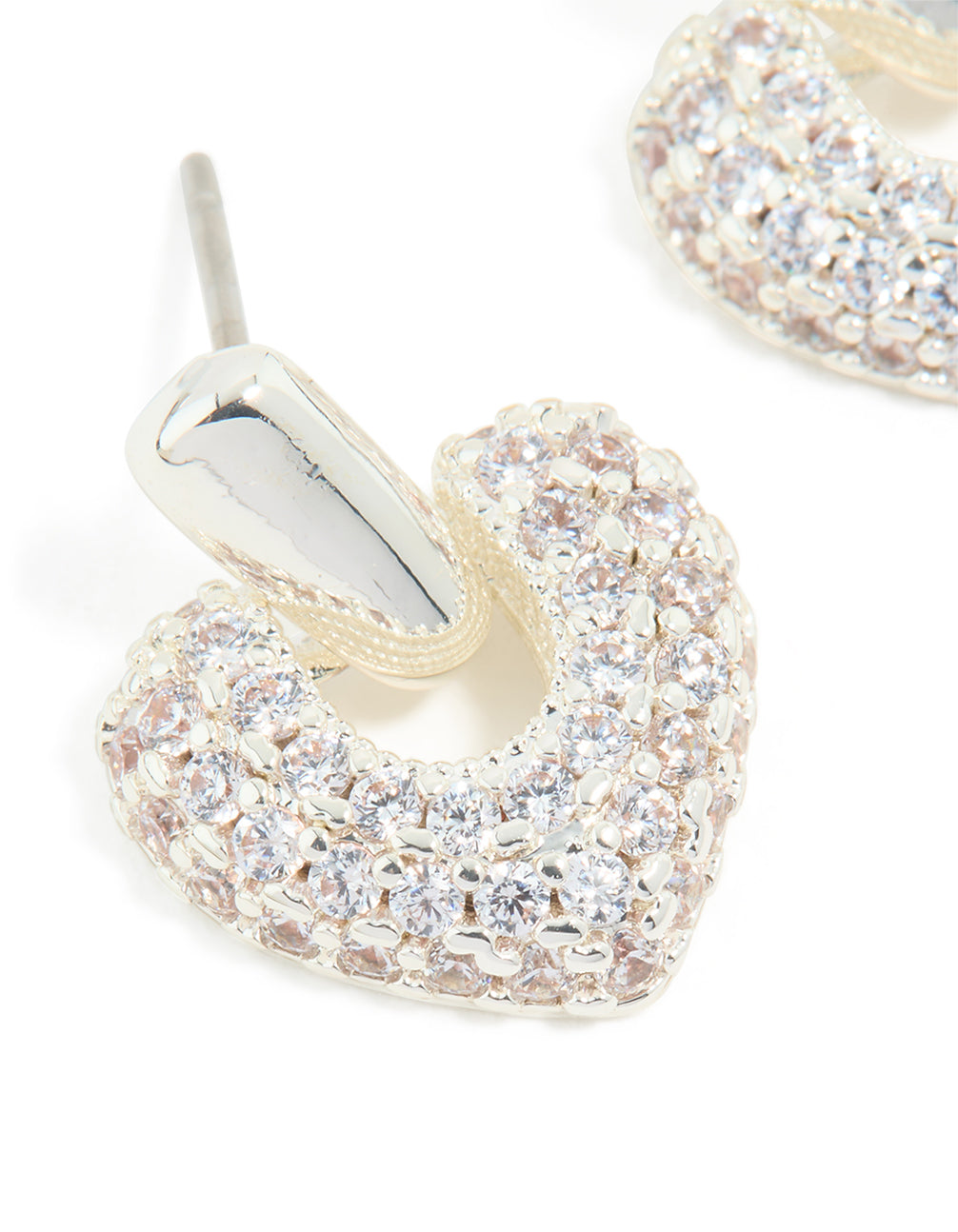 Silver Plated Cubic Zirconia Heart Drop Earrings