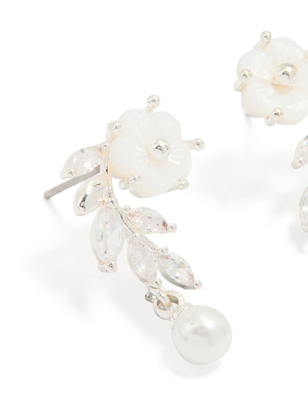 Silver Plated Pearl & Flower Drop Earrings