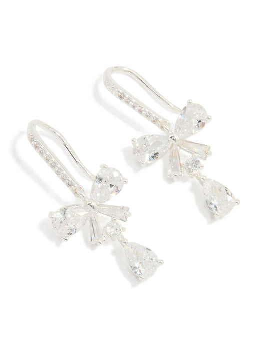 Silver Plated Cubic Zirconia Bow Teardrop Earrings