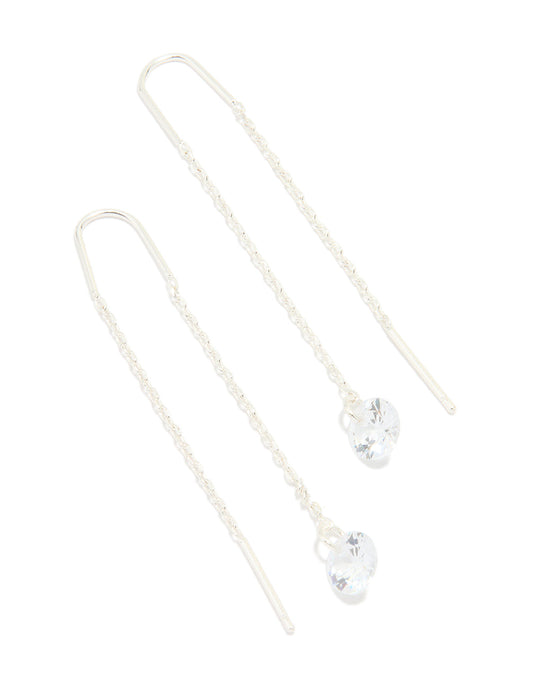 Silver Plated Cubic Zirconia Thread Through Earrings