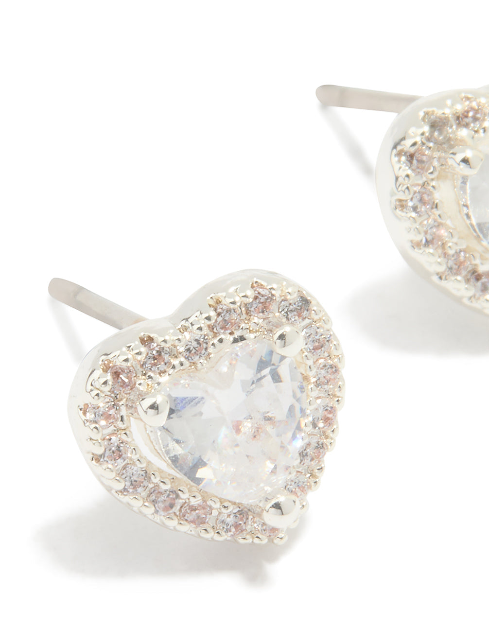 Silver Plated Cubic Zirconia Halo Heart Stud Earrings