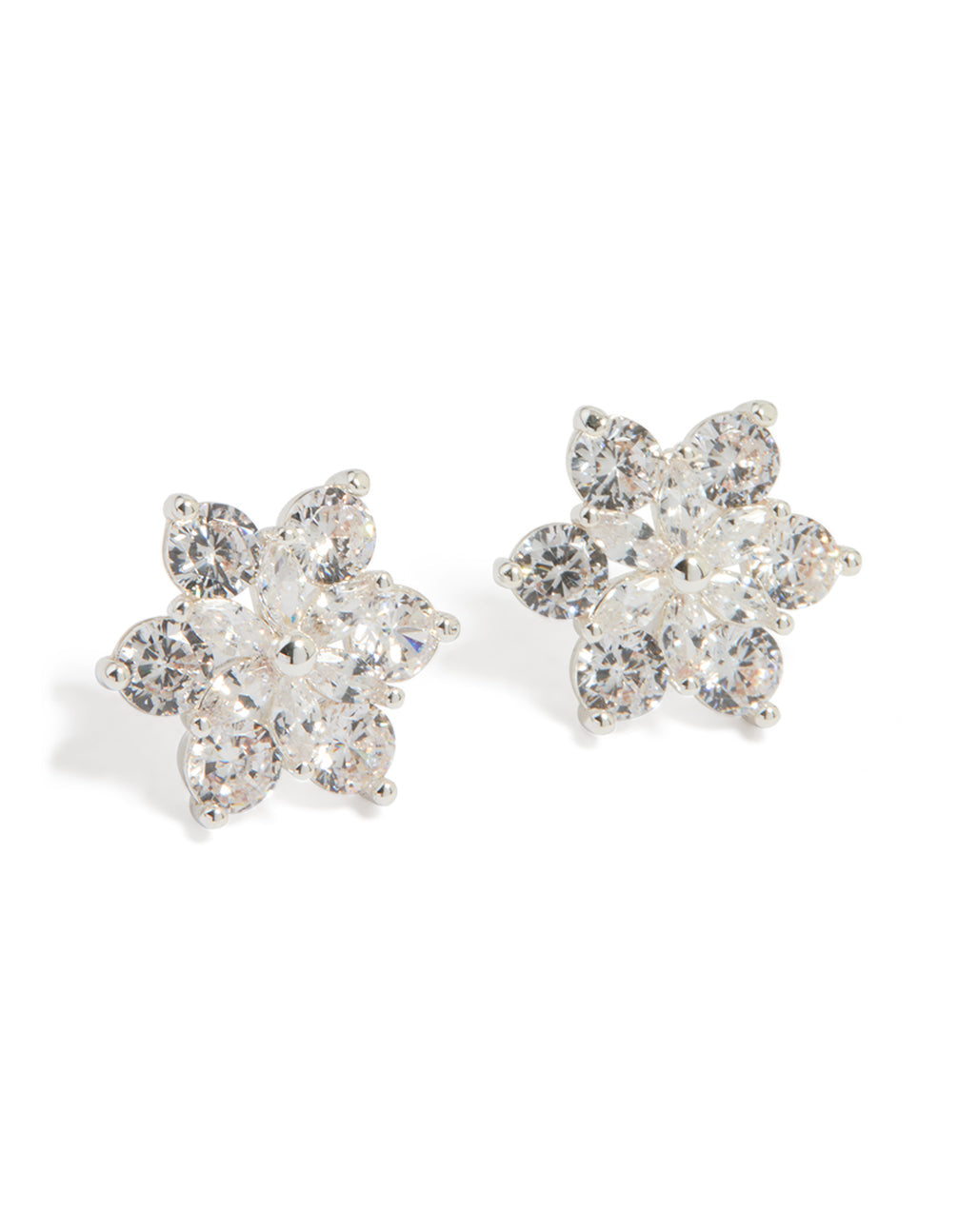 Silver Plated Cubic Zirconia Flower Stud Earrings