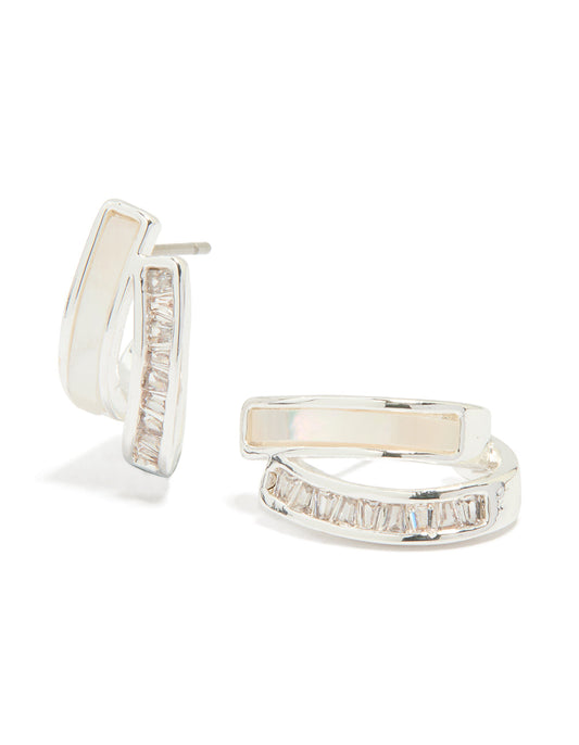 Silver Plated Cubic Zirconia & Mother Of Pearl Jacket Earrings
