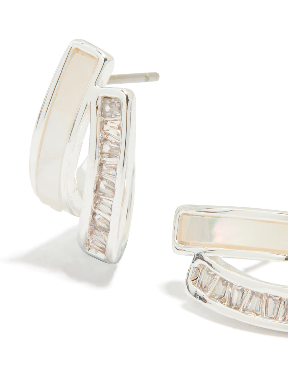 Silver Plated Cubic Zirconia & Mother Of Pearl Jacket Earrings