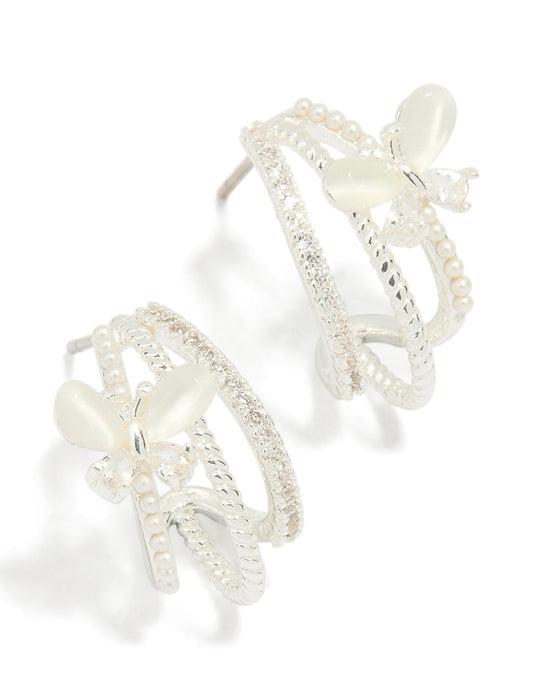 Silver Plated Pave Crystal Butterfly Jacket Earrings