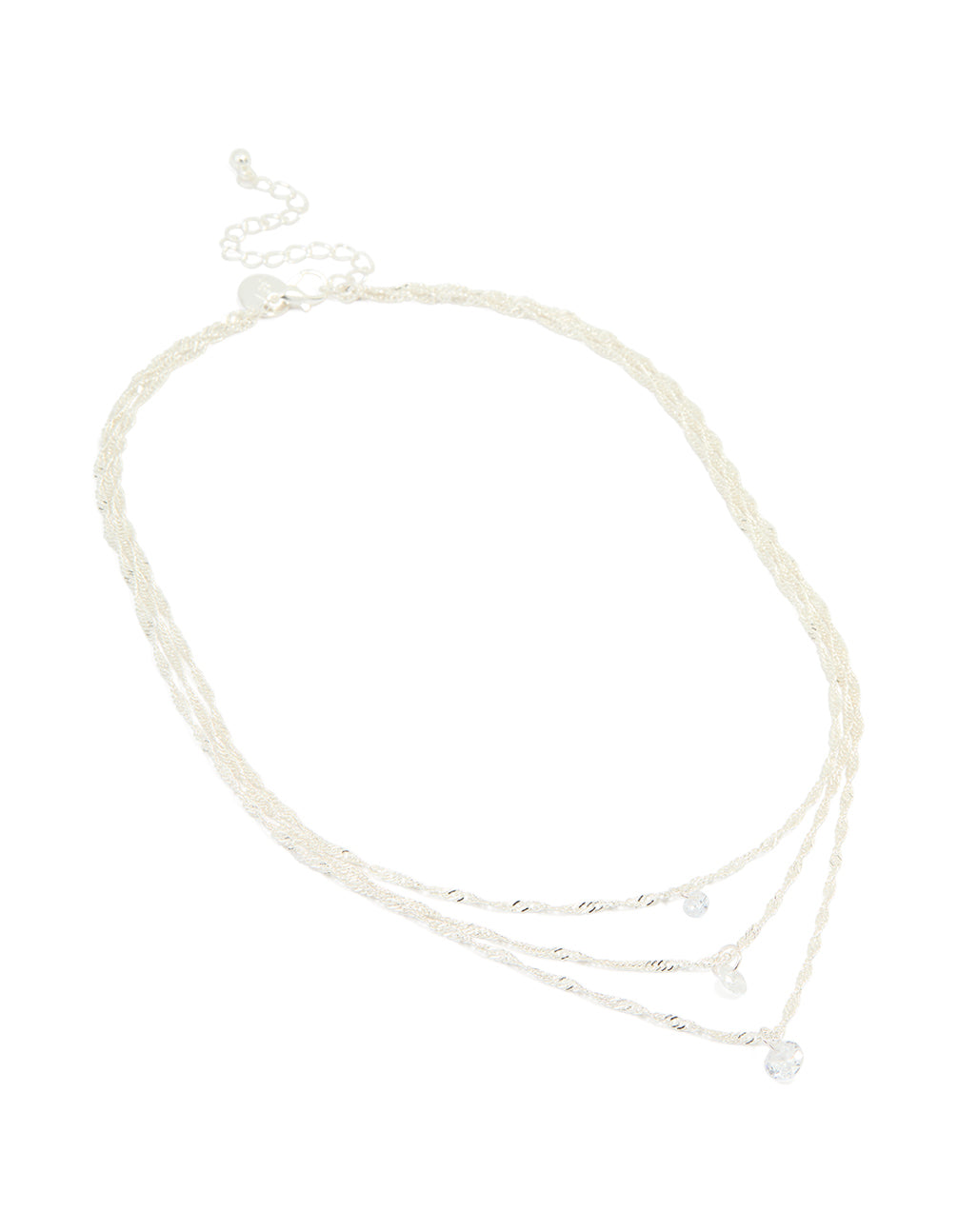 Silver Plated Round Cubic Zirconia Trio Layered Necklace