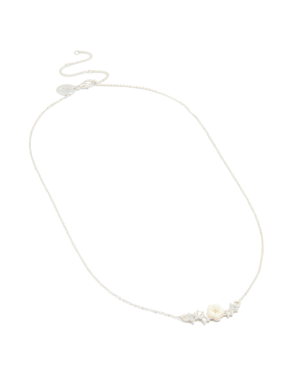 Silver Plated Cubic Zirconia Flower Pendant Necklace