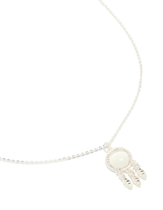 Silver Plated Cubic Zirconia Dream Catcher Necklace