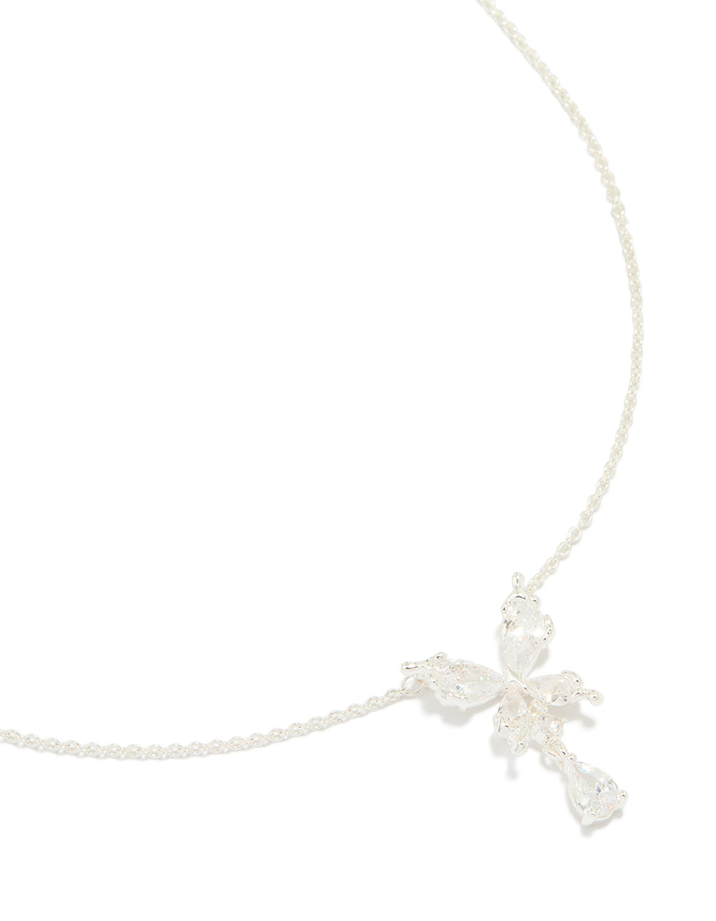 Silver Plated Cubic Zirconia Butterfly Teardrop Necklace