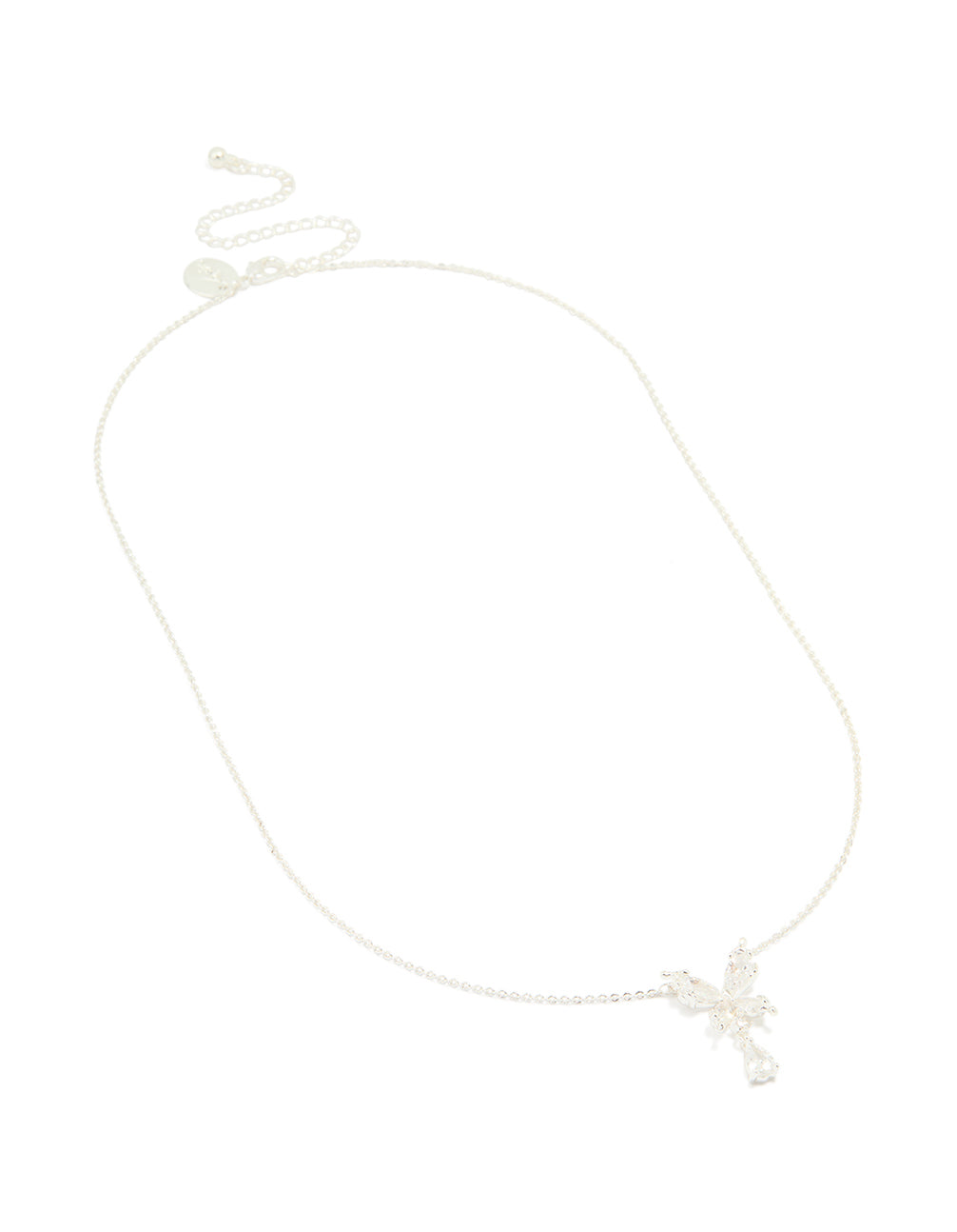 Silver Plated Cubic Zirconia Butterfly Teardrop Necklace