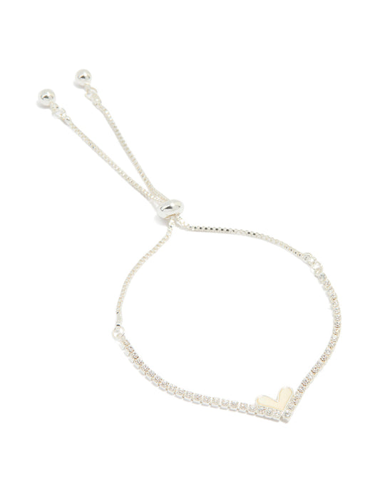 Silver Plated Cubic Zirconia Mini Heart Toggle Bracelet