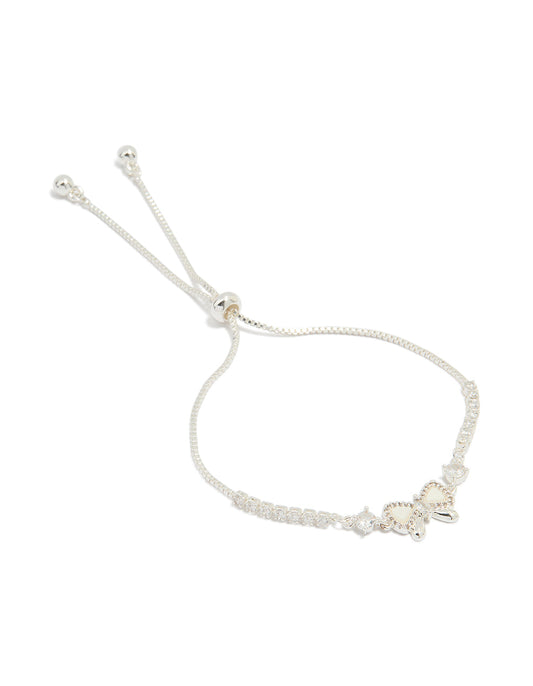 Silver Plated Cubic Zirconia Bow Outline Toggle Bracelet