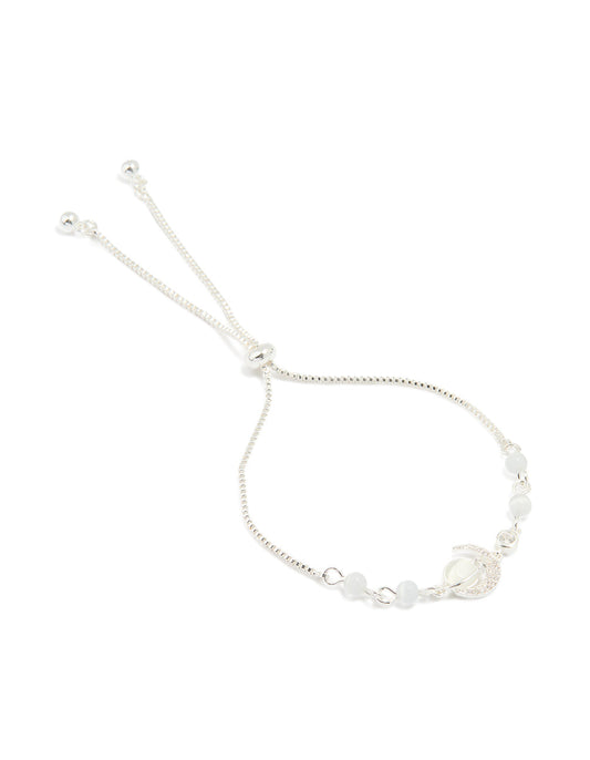 Silver Plated Cubic Zirconia & Rose Quartz Celestial Toggle Bracelet